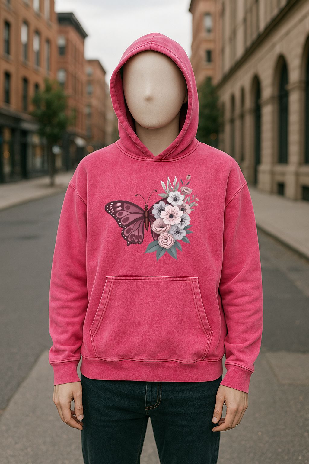 Sudadera con capucha lavada en rojo rosa