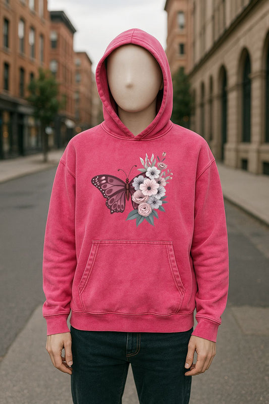 Sudadera con capucha lavada en rojo rosa
