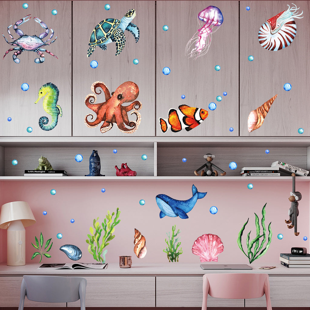 1套 深海夜光秘境墙贴！章鱼、海龟、小丑鱼等海洋生物荧光闪烁，为卧室打造沉浸式海洋探险地，乙烯基可拆卸家居装饰贴纸