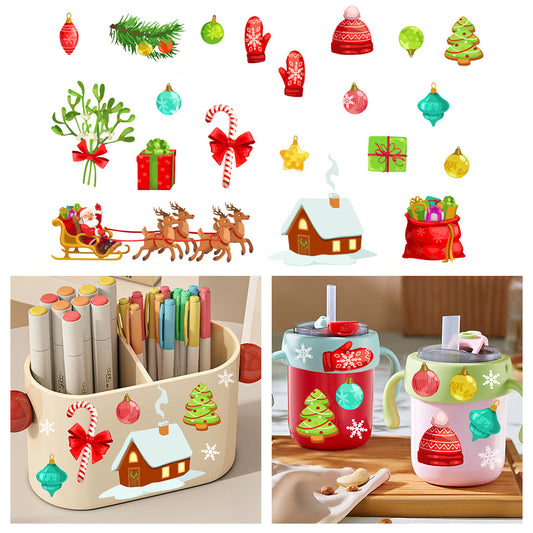 1套 圣诞节 可爱卡通节日氛围转印水晶标贴纸 自粘防水DIY可拆卸水晶标贴纸 适用于水杯墙壁笔记本等装饰 增添节日欢快氛围与艺术文化氛围