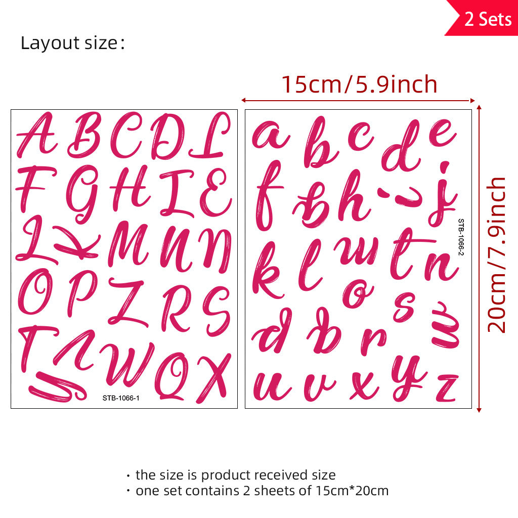 2套 26个粉色英文前卫潮流字母转印水晶标贴纸 自粘防水可拆卸创意DIY水晶贴纸 增添生活趣味性与文化艺术氛围性 适用于水杯 玻璃 金属 笔记本等装饰