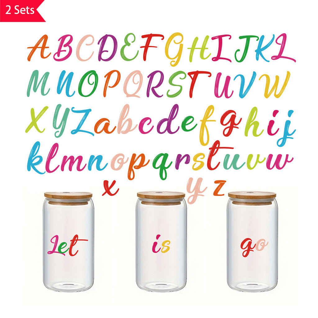2套 26个彩色英文前卫潮流字母转印水晶标贴纸 自粘防水可拆卸创意DIY UV DTF水晶贴纸 增添生活趣味性与文化艺术氛围性 适用于水杯 玻璃 金属 笔记本等装饰