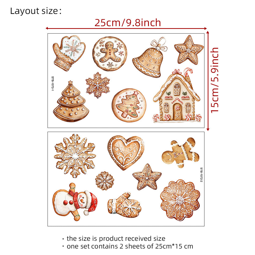 2套 圣诞节姜饼人 姜饼屋等圣诞DIY玻璃罐包装水晶标转印贴纸 节日咖啡杯UV DTF高不干胶包装在马克杯上转移装饰贴纸 增添圣诞节日温馨氛围与艺术文化装饰