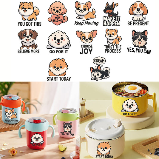 1套 可爱卡通小狗转印水晶标贴纸 适用于水杯 玻璃 笔记本等贴纸 自粘防水DIY萌宠创意水晶贴纸 增添生活趣味性与活力 UV DTF 转印贴纸办公室和家用