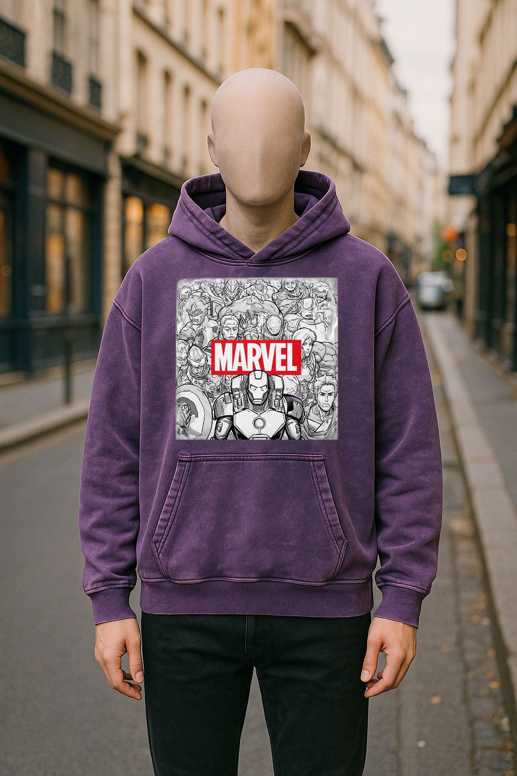 Sudadera con capucha lavada en morado