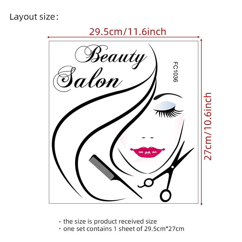 1pc Elegant beauty salon stickers, stylish hairstyle, beauty scissors and comb design, perfect for salon decoration, fashionable art accents, adding an artistic atmosphere, self-adhesive and removable wall stickers