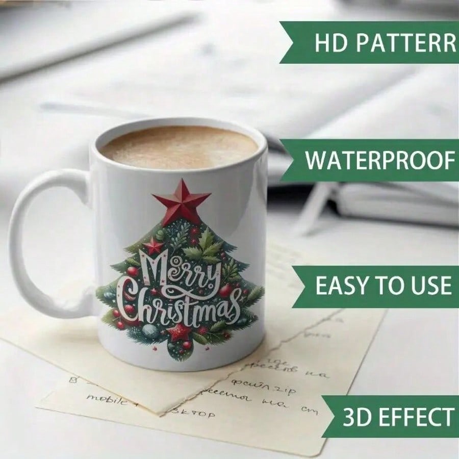 1 set of 12pcs UV DTF Merry Christmas - Waterproof Stickers For Cups, Refrigerators, Water Bottles, Coffee Cups, Etc. - High-Quality DIY Vinyl Decals With Festive Holiday Designs