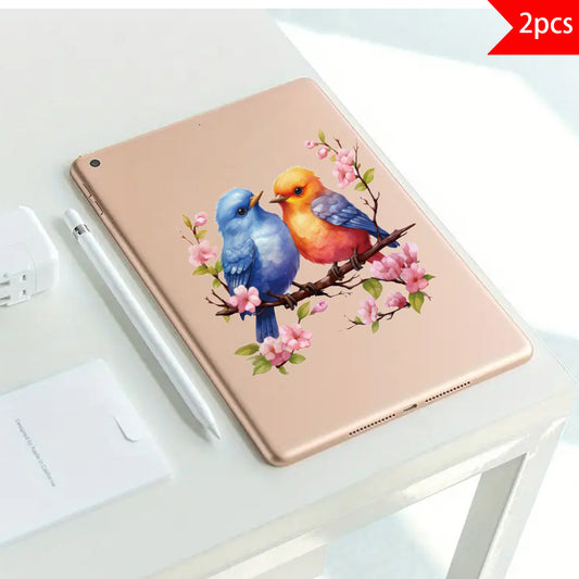 2pcs Colorful bird and flower stickers, wall decals featuring a combination of colorful birds and pink flower branches, perfect for nature-inspired decoration and spring artistic accents, adding a charming aesthetic effect.