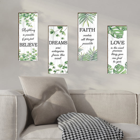 4pcs Inspirational Plant Quote Sticker Set - Motivational phrases with vibrant greenery, perfect for enhancing decor and adding a Bohemian artistic touch. Elevates serene aesthetics with self-adhesive wall stickers.