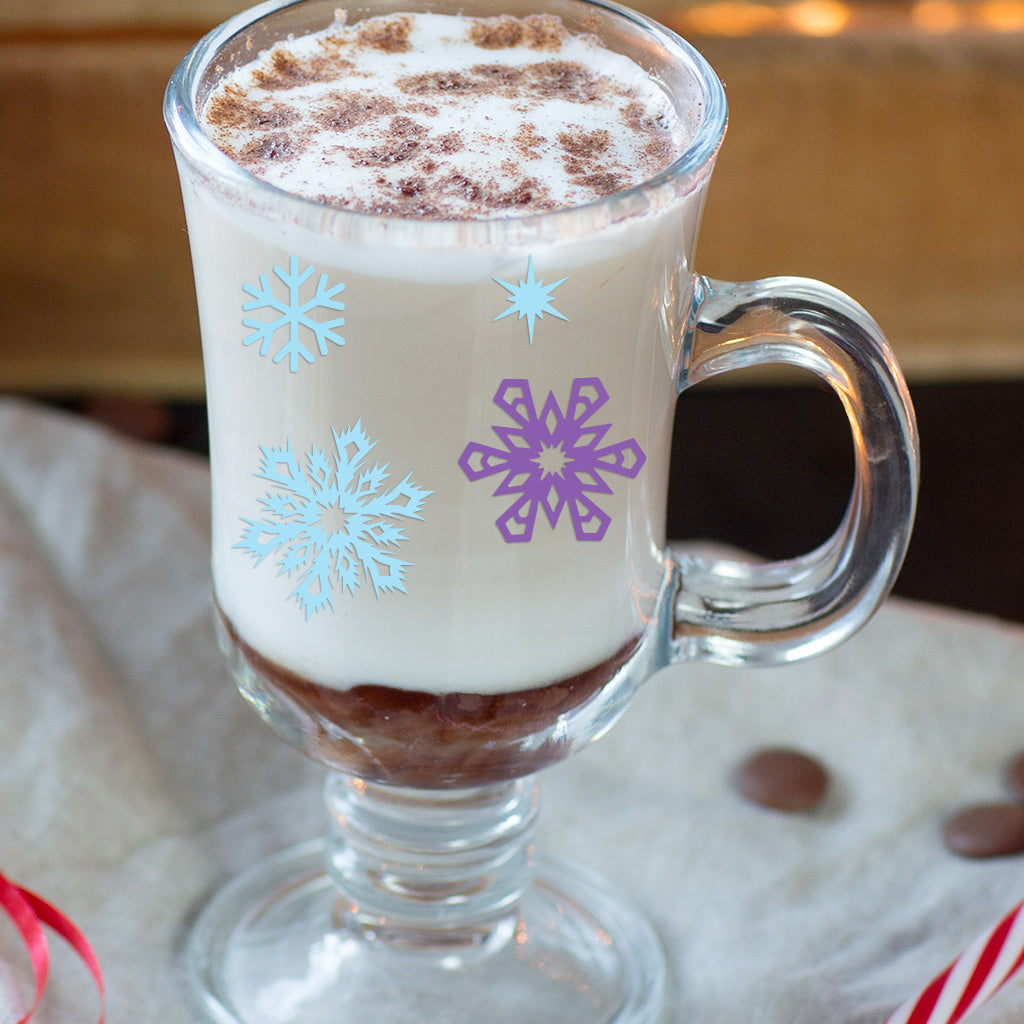 3套 圣诞节 冬日雪花转印水晶标贴纸 UV DTF 转印贴纸 自粘防水时尚贴纸 咖啡杯 马克杯等 圣诞节趣味活力贴纸