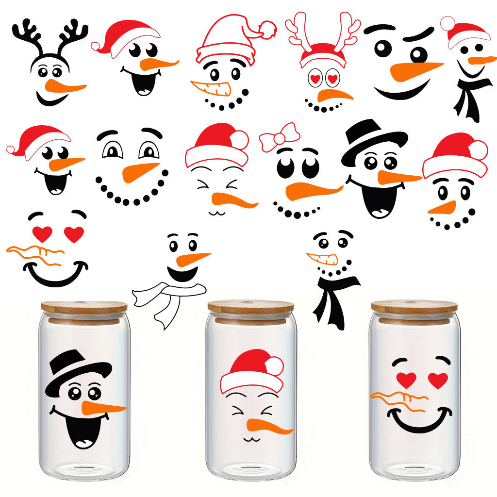 1套 圣诞节面部水晶标贴纸 增添生活趣味性与节日氛围 UV DTF 转印贴纸办公室和家用 玻璃杯 咖啡杯 3D diy创意贴纸