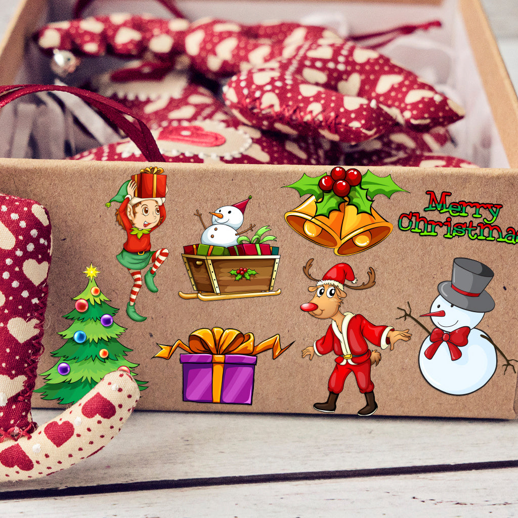 3套 圣诞节狂欢转印水晶标贴纸 UV DTF 转印贴纸 办公室和家用 玻璃杯 咖啡杯 DIY 包裹转移 3D 创意贴纸 自粘防水乙烯基材质