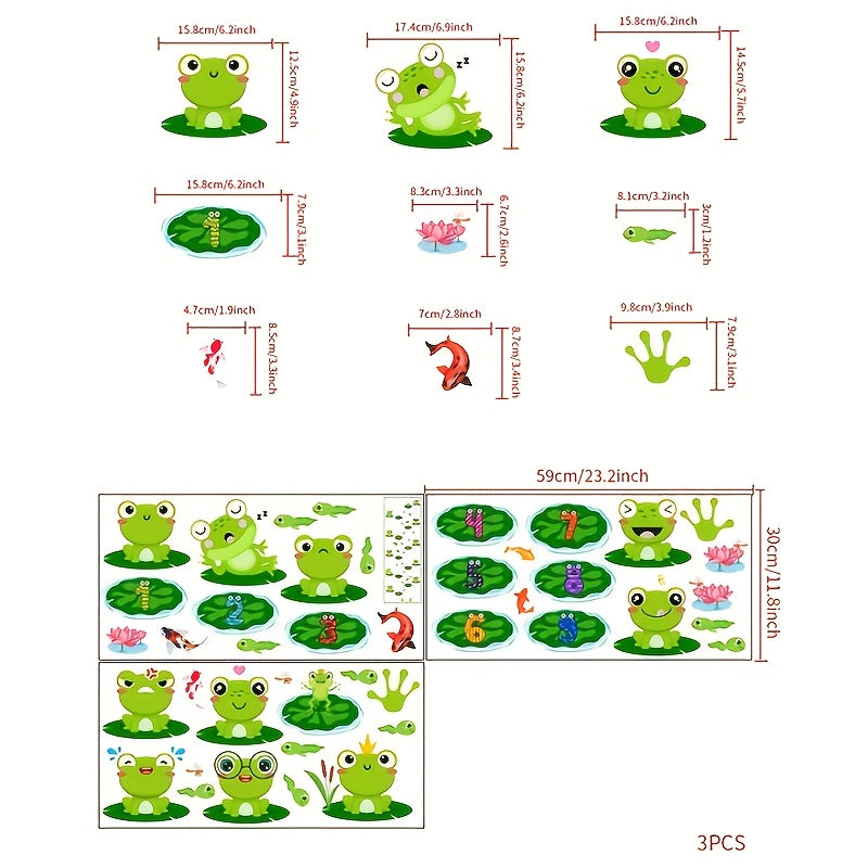 A set of frog and water lily stickers featuring charming plant scenes with lively amphibian details, adding an elegant outdoor aesthetic for nature lovers and modern interior design. Self-adhesive and removable floor stickers.