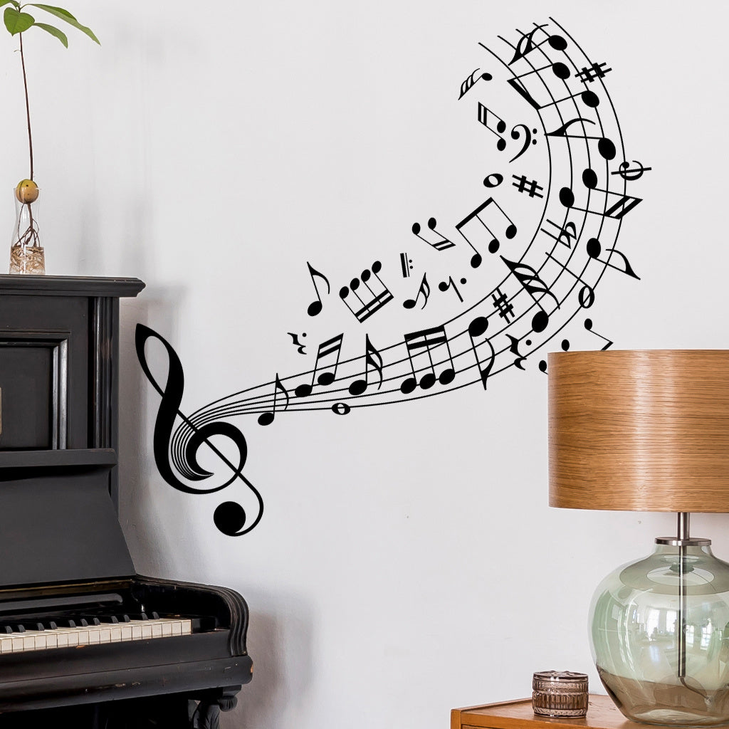 1pc Art music symbol stickers wall decals, flowing treble clefs and various music symbols, perfect for decorating music lovers' spaces, accenting melodies with art, adding an artistic atmosphere