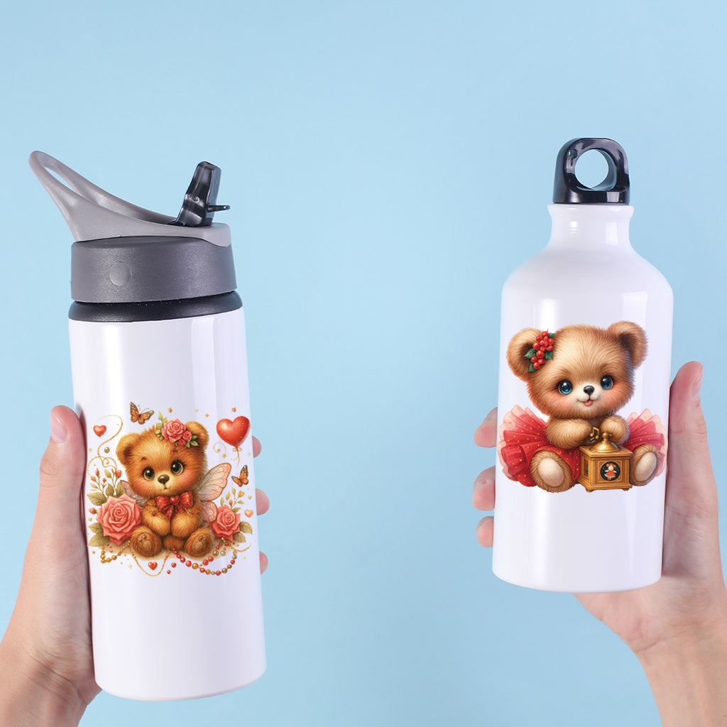 2套 穿裙子的可爱小熊转印水晶标贴纸 适用于笔记本 水杯 储物柜等装饰 自粘防水DIY贴纸 可爱美学贴纸，适合女士、女孩、派对、杯子配件