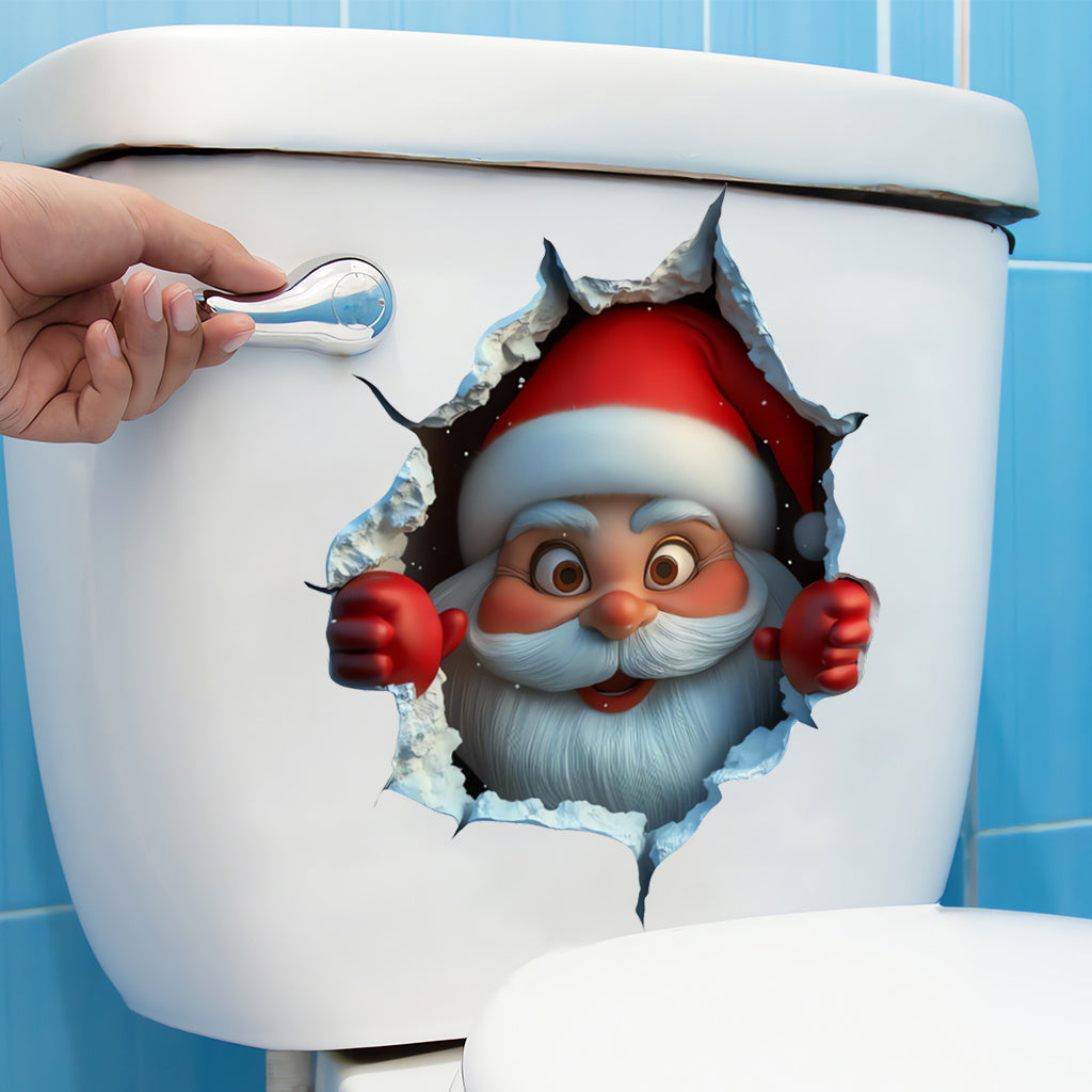 A set of Whimsical 3D Santa Claus Wall Sticker Playful Christmas Design with Breakthrough Effect, Ideal for Adding a Festive, Artistic Vibe to Holiday Home Decor and Seasonal Spaces.Self-adhesive waterproof wall stickers, toilet stickers.