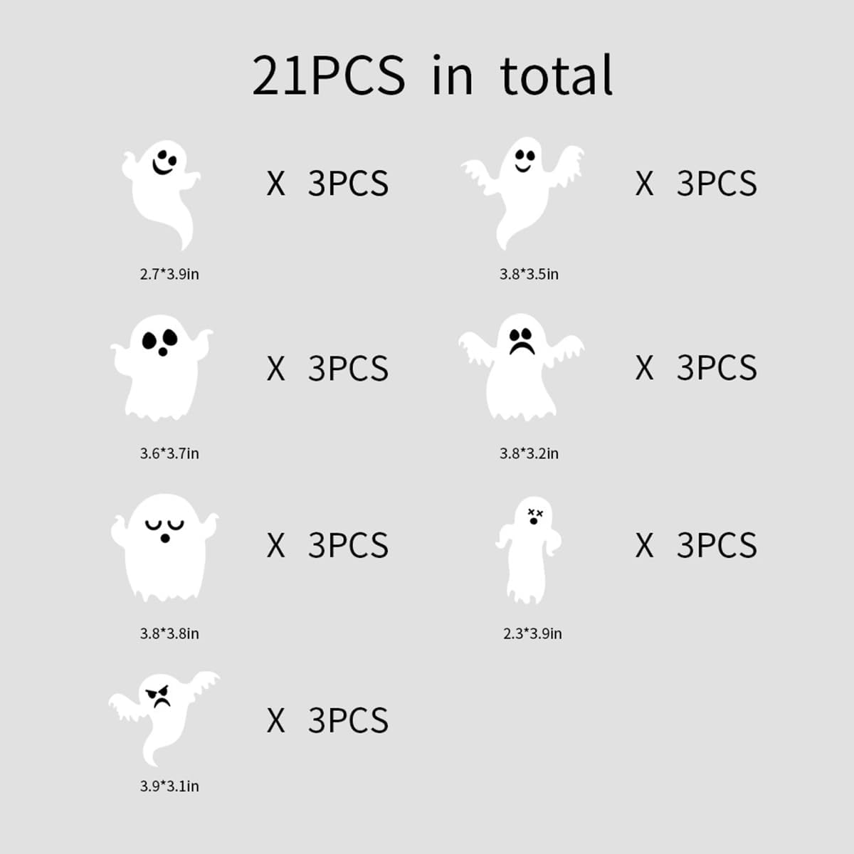 Halloween Wall Decor- 21 Pcs 3D Cute Ghost Wall Stickers White Gothic Ghost Wall Decals for Halloween Home Decoration Reusable Self-Adhesive Spooky Halloween Party Window Door Wall Room Decor Supplies