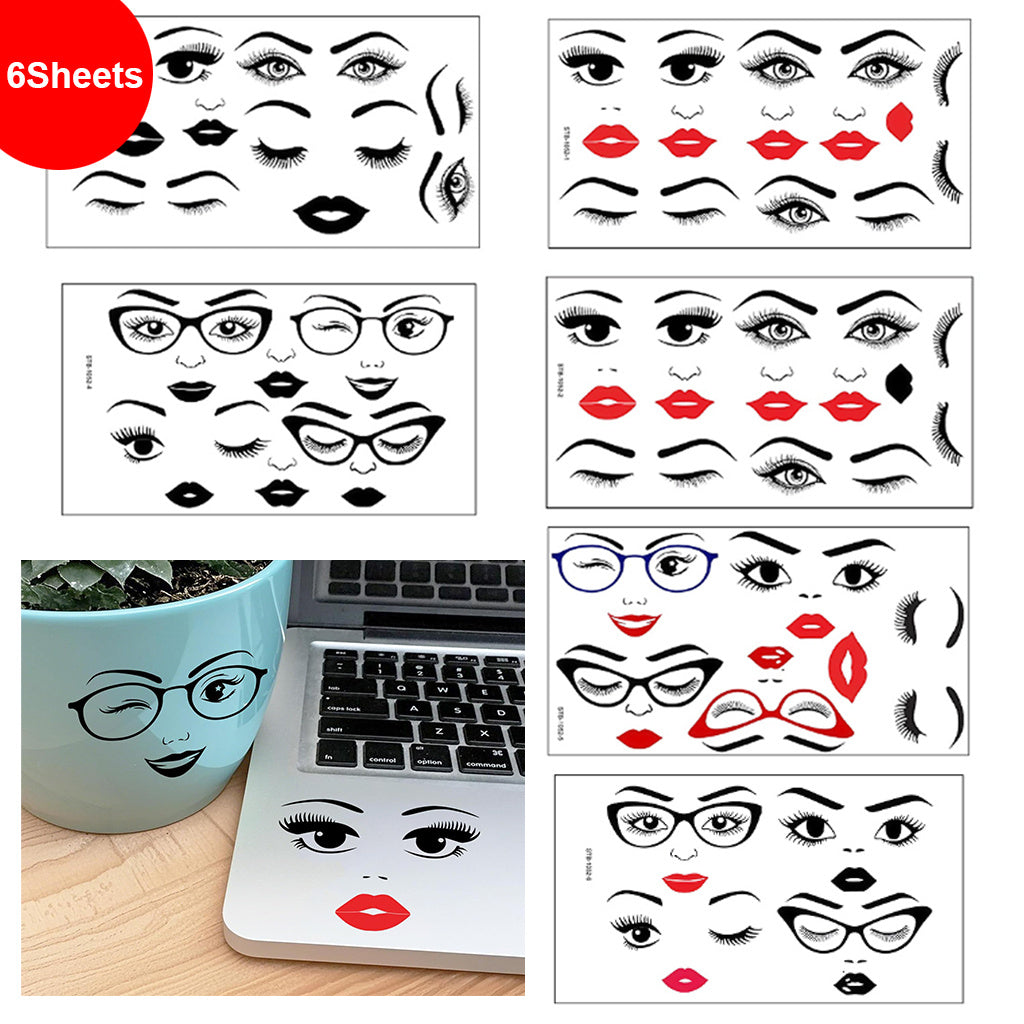 1套 复古红唇眉眼 UV DTF 多用途贴纸包，含多样红唇、眉眼、眼镜图案，UV DTF 材质，适用于剪贴簿、杯贴等，为手账、水杯增添复古时尚艺术感。