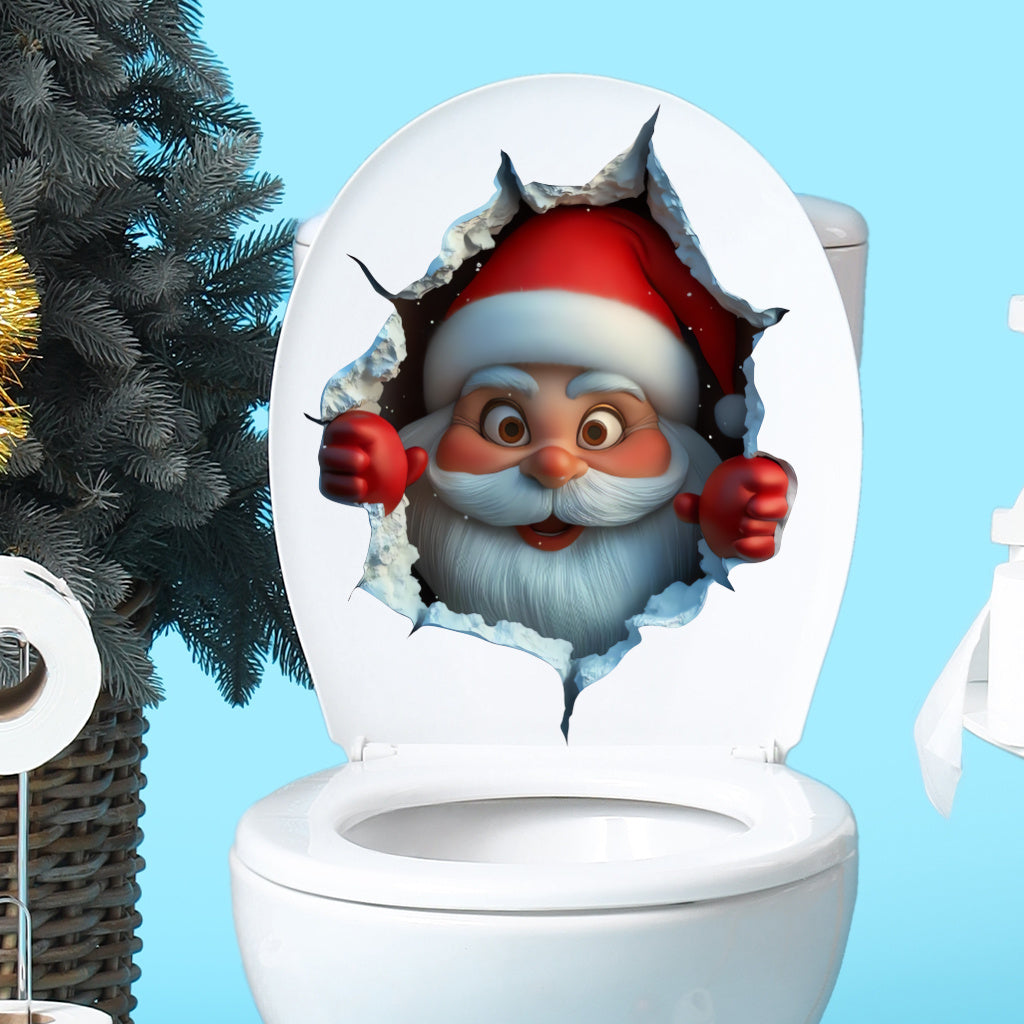 A set of Whimsical 3D Santa Claus Wall Sticker Playful Christmas Design with Breakthrough Effect, Ideal for Adding a Festive, Artistic Vibe to Holiday Home Decor and Seasonal Spaces.Self-adhesive waterproof wall stickers, toilet stickers.