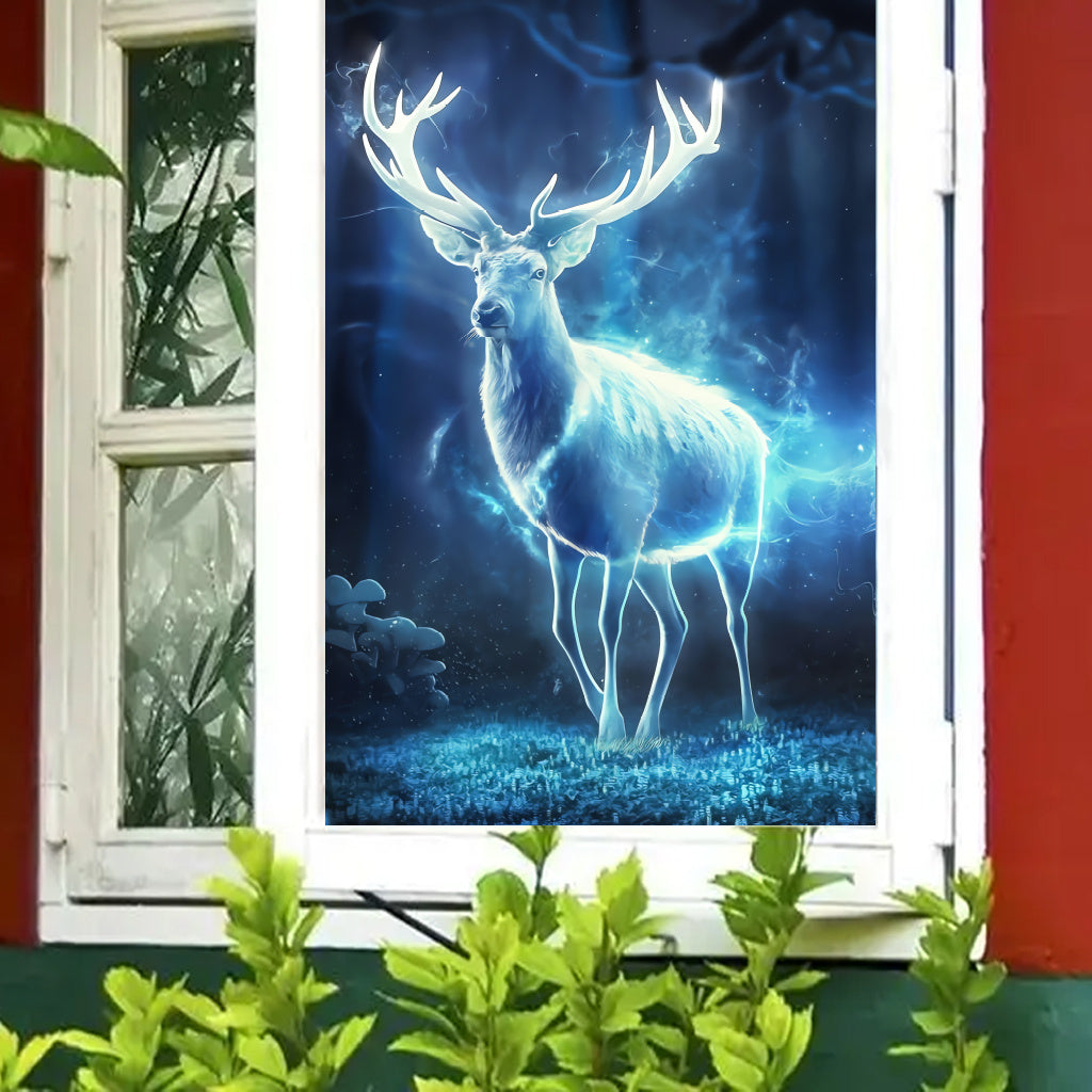 1套 神秘蓝鹿墙贴，发光麋鹿画面，可用于轻奢风卫浴圣诞装饰，为空间注入奇幻圣诞风格与节日活力。