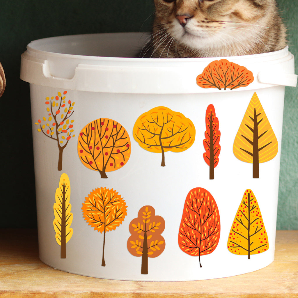 3套卡通秋天树木转印水晶标贴纸 适合女士、女孩、派对、杯子配件 营造生活趣味性与温馨氛围 自粘防水创意DIY贴纸 适用于家居装饰 户外装饰 玻璃装饰等 UV DTF 杯子包装纸