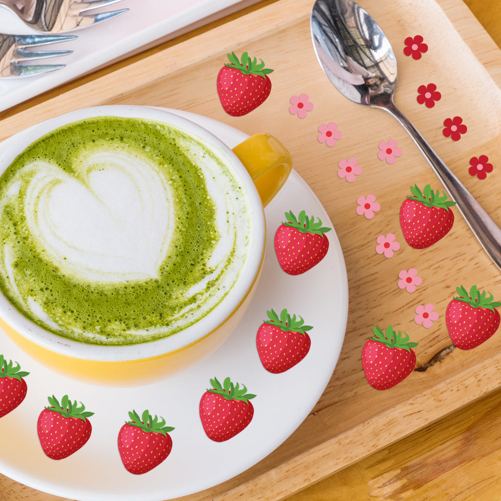 3套 可爱草莓图案设计、UV DTF 杯子贴纸、防水贴纸包，用于装饰杯子、电脑、瓶子、学习用品等装饰、工艺品、DIY 艺术用品转水晶标贴纸 适合女孩 节日 派对装饰