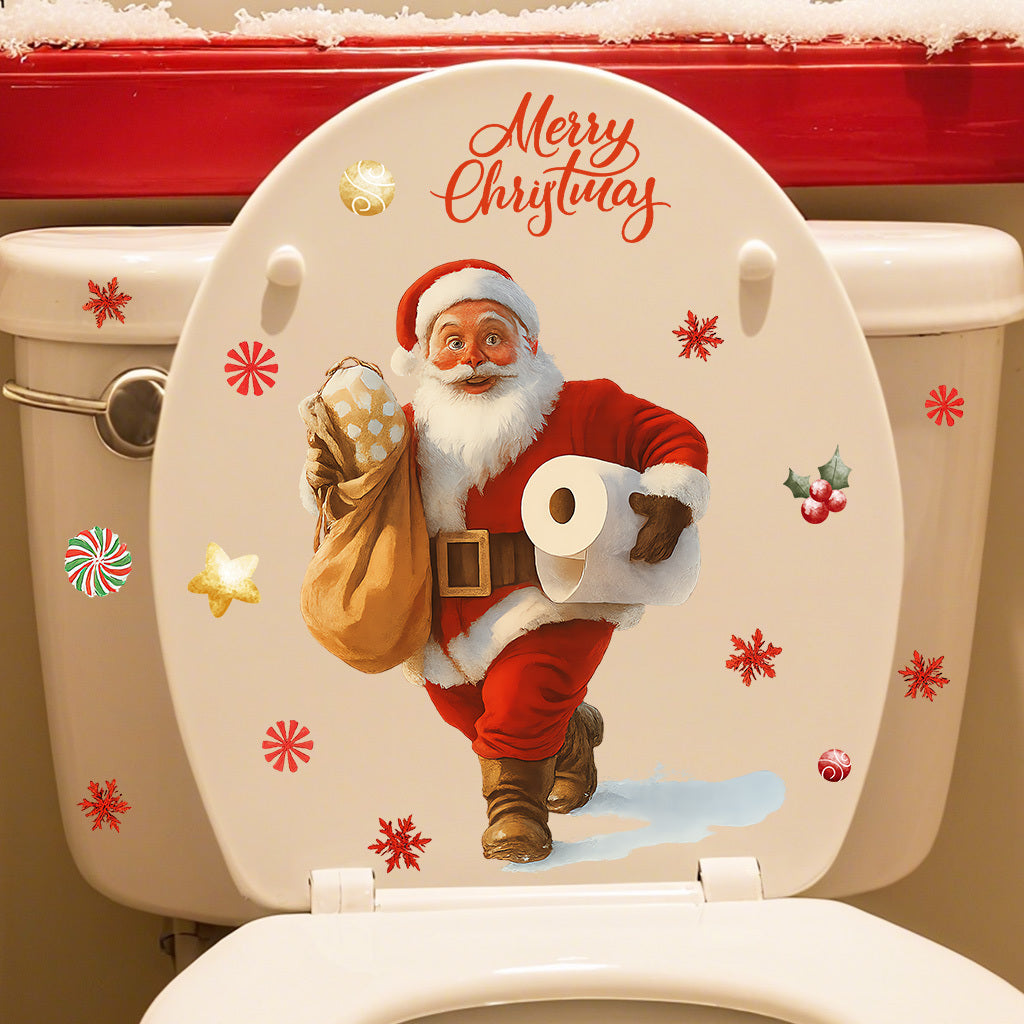 A set of Santa Claus toilet stickers holding gifts and toilet paper, suitable for home decoration, outdoor decoration, glass decoration, etc. Self-adhesive, removable, waterproof, creative DIY stickers.
