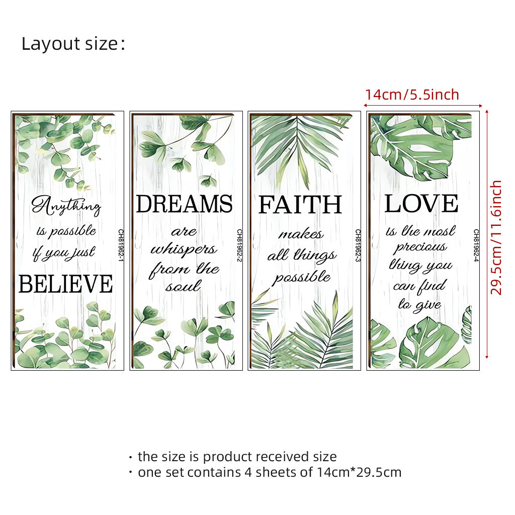 4pcs Inspirational Plant Quote Sticker Set - Motivational phrases with vibrant greenery, perfect for enhancing decor and adding a Bohemian artistic touch. Elevates serene aesthetics with self-adhesive wall stickers.