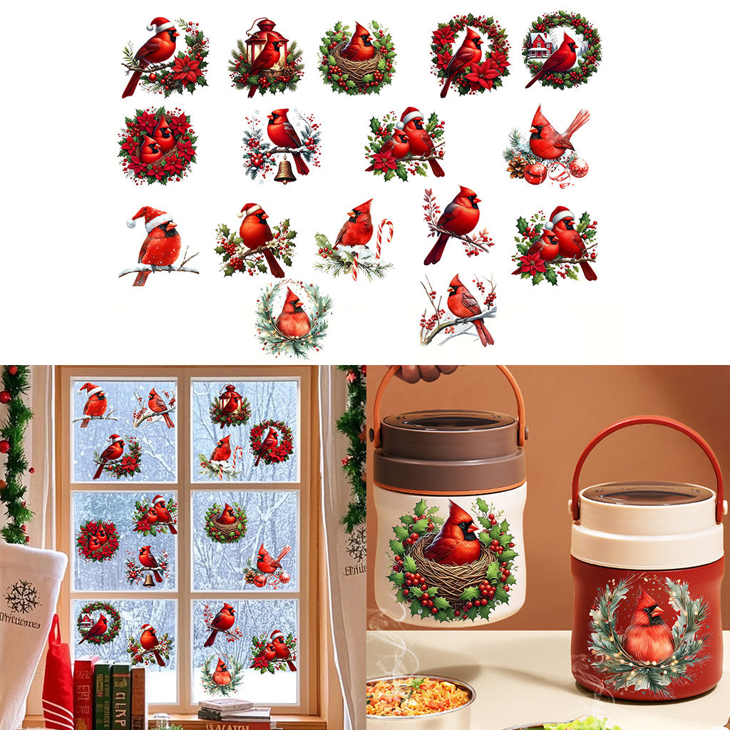 1套 圣诞帽喜鹊与花环喜鹊 转印水晶标贴纸 UV DTF贴纸 适用于水杯 咖啡杯 笔记本等装饰 增添节日氛围与生活趣味性 自粘防水创意DIY贴纸