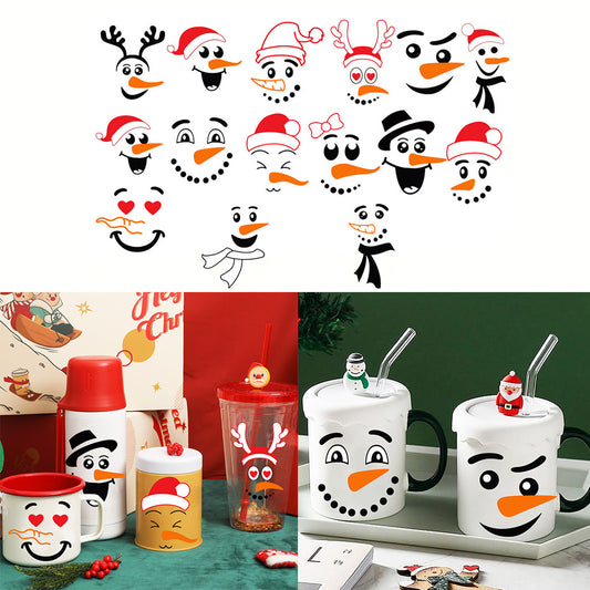 1套 圣诞节面部水晶标贴纸 增添生活趣味性与节日氛围 UV DTF 转印贴纸办公室和家用 玻璃杯 咖啡杯 3D diy创意贴纸