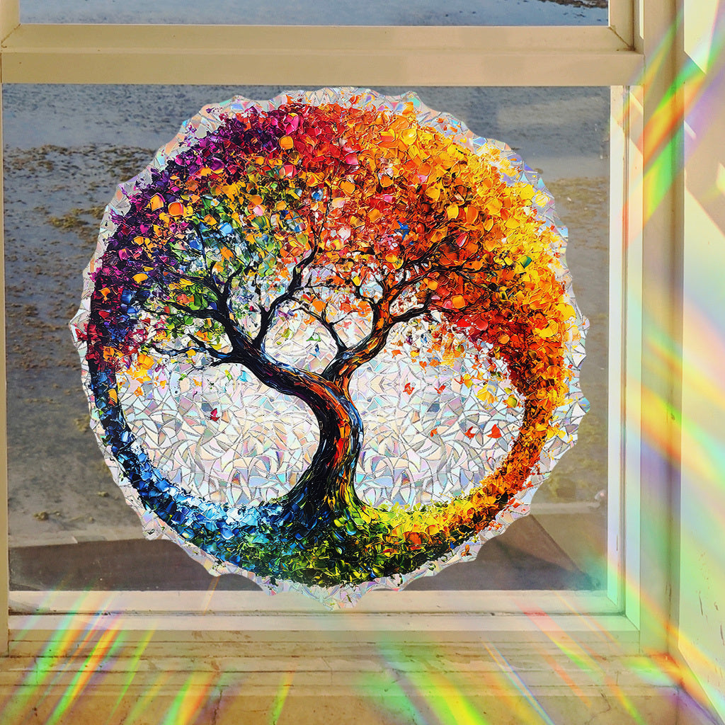 1套 彩虹生命树静电膜：油画风七彩生命树图案，光线折射出梦幻虹光，贴门窗即造艺术光影秀，为居家空间注入自然诗意与视觉惊喜，让每一缕阳光都成美学点缀