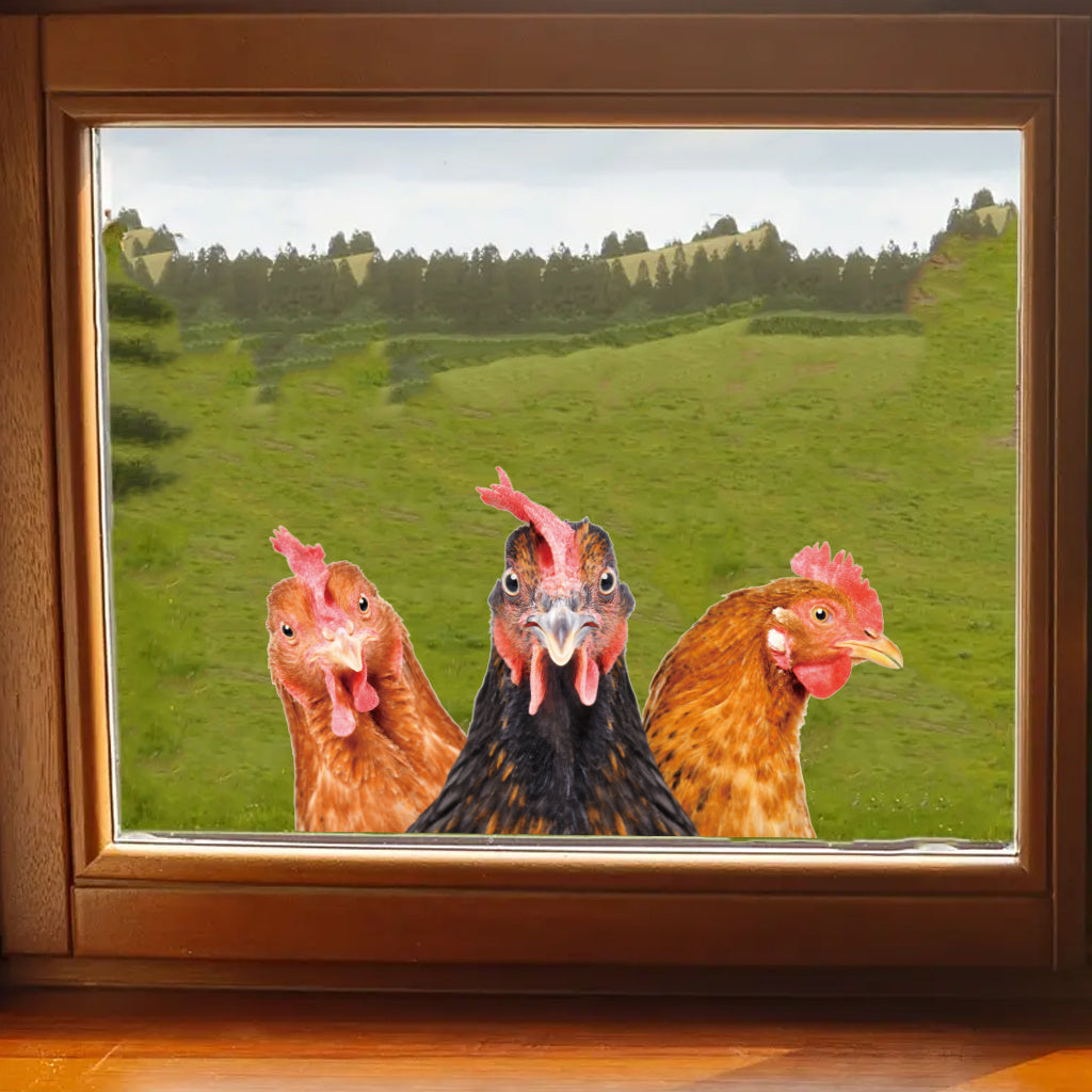 2pcs Whimsical and quirky farm three-chicken stickers, lively poultry portrait designs, perfect for rustic farm decorations, countryside-style art, chic aesthetic accents, self-adhesive, removable, waterproof wall stickers, toilet stickers