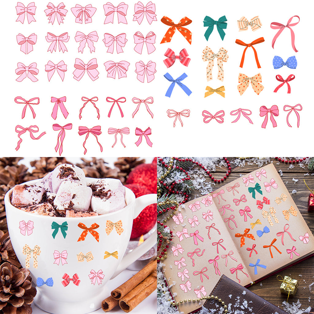 2套 粉红色蝴蝶结可爱设计，适合女士、女孩、派对、杯子配件 适用于 16 盎司玻璃杯和水瓶的 UV DTF 杯子包装纸，带有闪亮水晶的自黏哑光纸蝴蝶结贴花，可爱美学贴纸