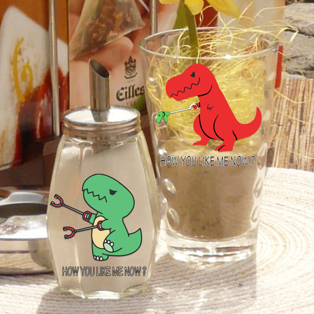 8pcs Humorous and cute cartoon dinosaur UV DTF crystal decal sticker set 'How Much You Like Me Now' sticker Quirky T-Rex design, perfect for decorating glass jars, home spaces, and other items, adding a fun and whimsical atmosphere. Self-adhesive waterpro