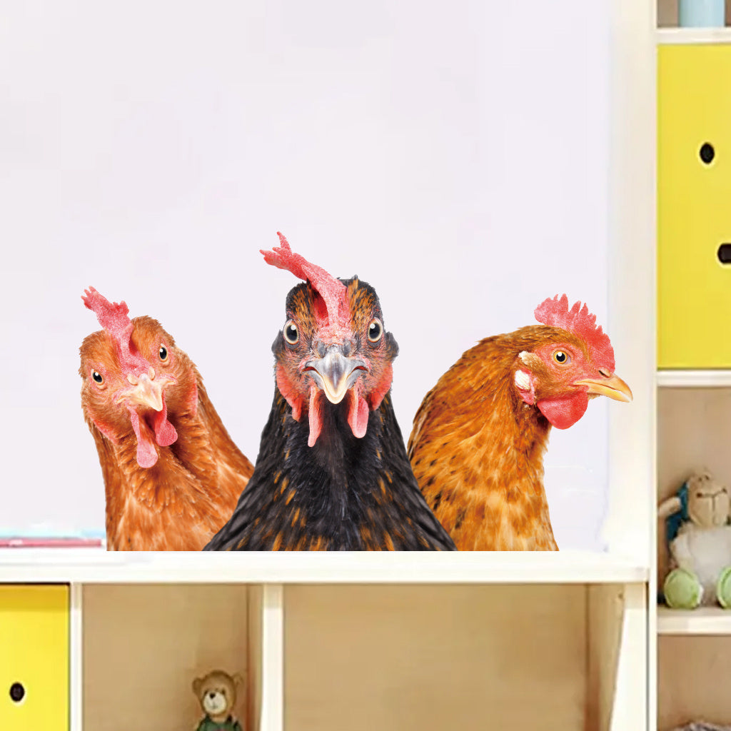 2pcs Whimsical and quirky farm three-chicken stickers, lively poultry portrait designs, perfect for rustic farm decorations, countryside-style art, chic aesthetic accents, self-adhesive, removable, waterproof wall stickers, toilet stickers
