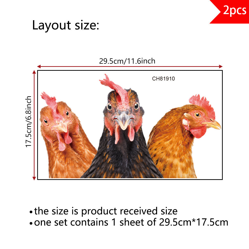 2pcs Whimsical and quirky farm three-chicken stickers, lively poultry portrait designs, perfect for rustic farm decorations, countryside-style art, chic aesthetic accents, self-adhesive, removable, waterproof wall stickers, toilet stickers