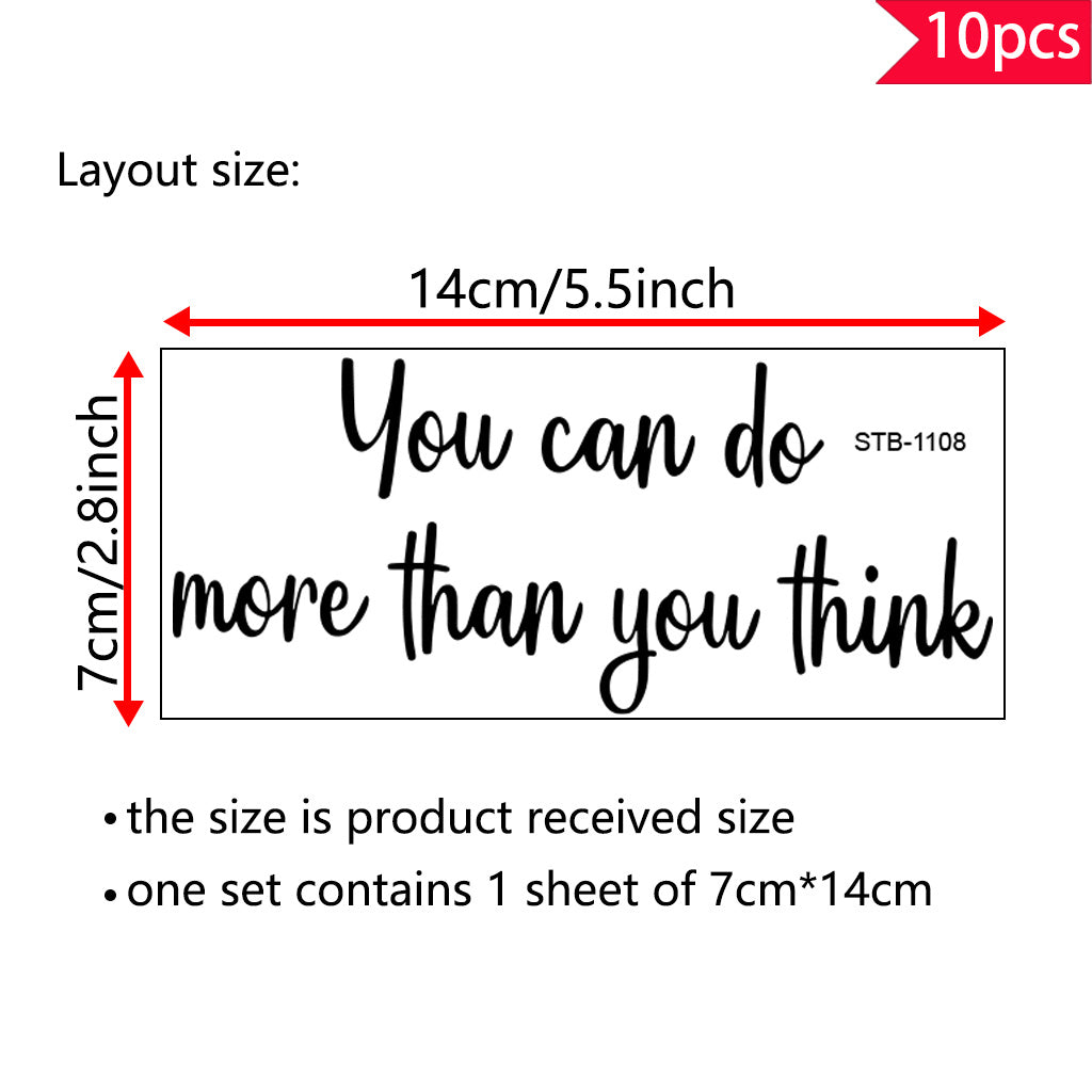 10pcs 'You can do more than you think' inspirational quote text transfer UV DTF crystal sticker, suitable for nursery decoration, water cups, computers, home decoration, etc. Self-adhesive waterproof creative sticker.