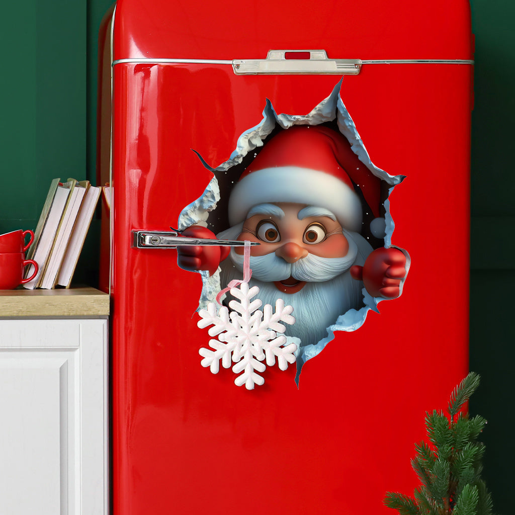 A set of Whimsical 3D Santa Claus Wall Sticker Playful Christmas Design with Breakthrough Effect, Ideal for Adding a Festive, Artistic Vibe to Holiday Home Decor and Seasonal Spaces.Self-adhesive waterproof wall stickers, toilet stickers.