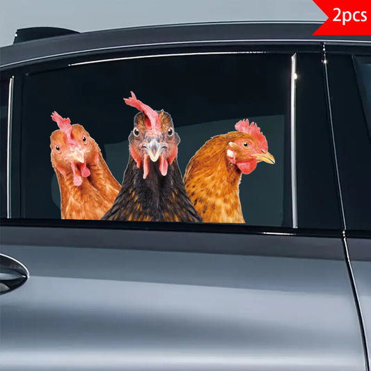 2pcs Whimsical and quirky farm three-chicken stickers, lively poultry portrait designs, perfect for rustic farm decorations, countryside-style art, chic aesthetic accents, self-adhesive, removable, waterproof wall stickers, toilet stickers