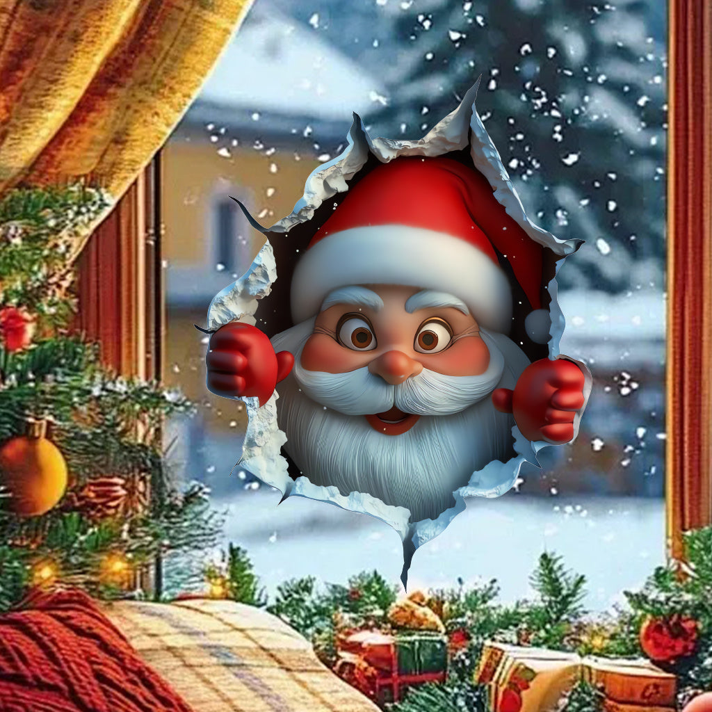 A set of Whimsical 3D Santa Claus Wall Sticker Playful Christmas Design with Breakthrough Effect, Ideal for Adding a Festive, Artistic Vibe to Holiday Home Decor and Seasonal Spaces.Self-adhesive waterproof wall stickers, toilet stickers.