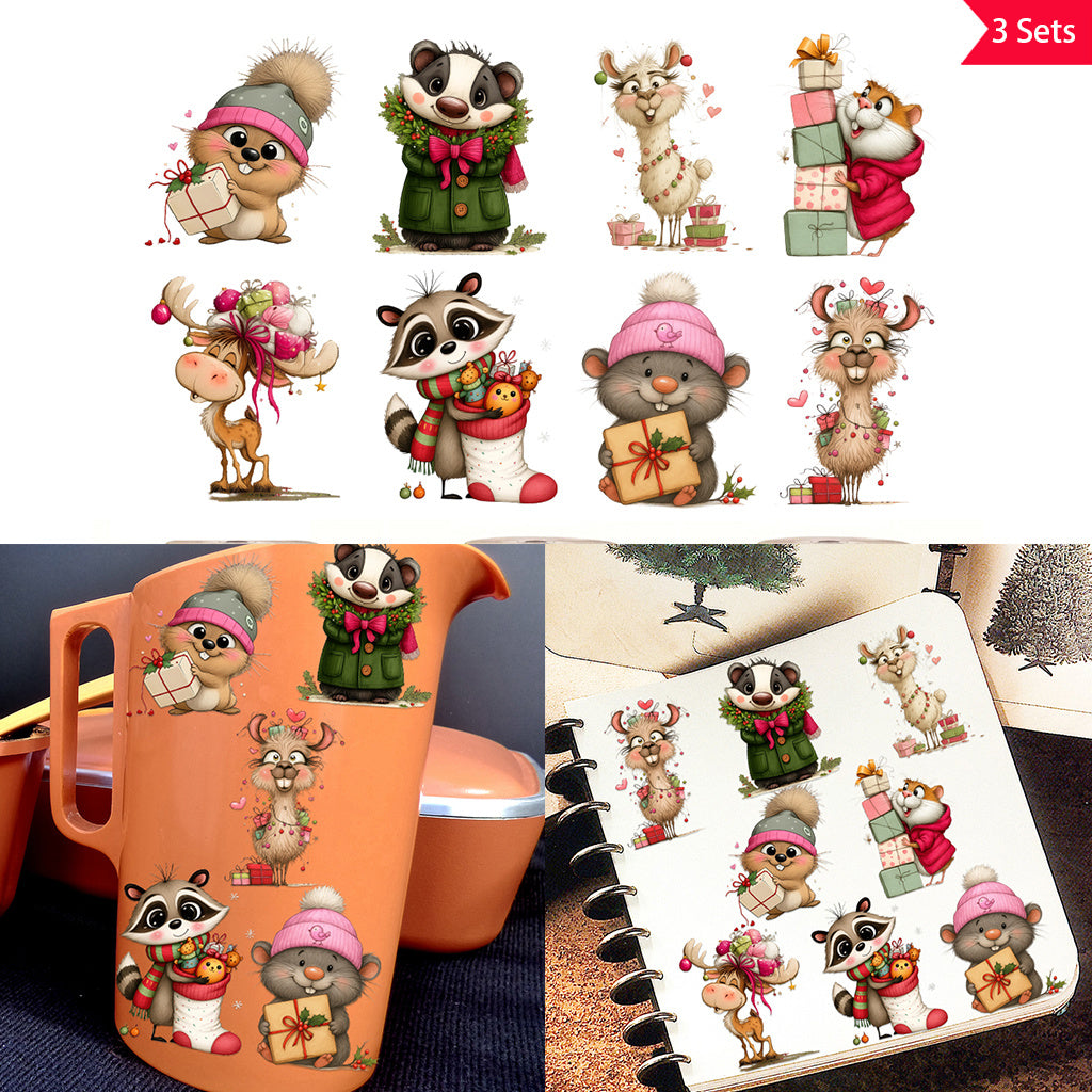 5套 可爱网红 百变 小猫UV DTF水晶标签转印贴纸，适用于礼品盒、瓶子、水杯和手机壳。这是一款创意DIY水晶标签贴纸，用于窗玻璃杯装饰，具有自粘、防水、可拆卸的转印贴纸功能。