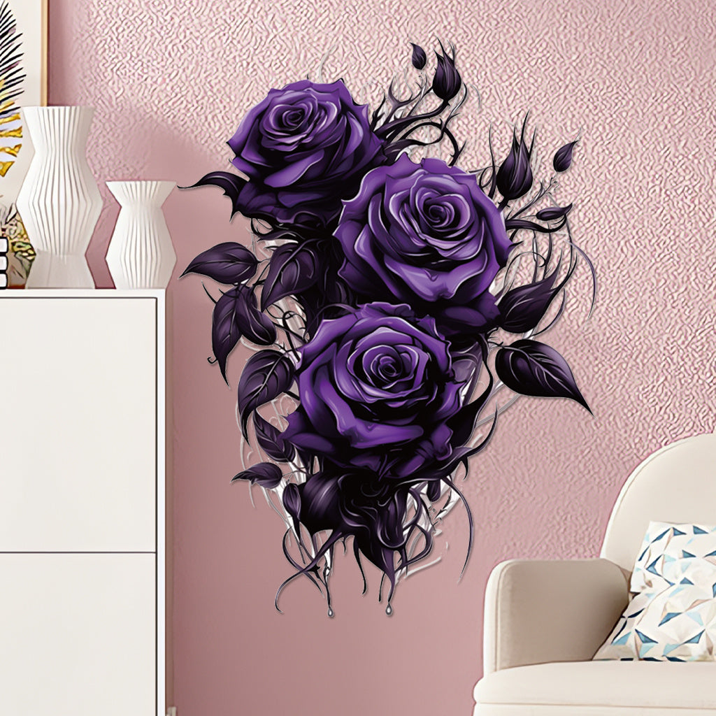 1pc Gothic purple rose stickers with dark floral design and exquisite details, perfect for avant-garde decoration, alternative art accents, and enhancing mysterious aesthetics. Self-adhesive and waterproof wall stickers.
