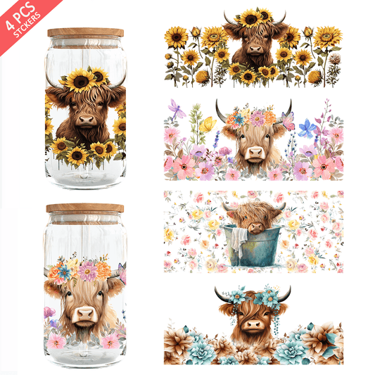 1 set of 4pcs Christmas UV DTF Cup Wrap For 16oz Libbey Glass - Waterproof 3D Crystal Transfer Sticker For DIY Crafting, Mugs, Laptops