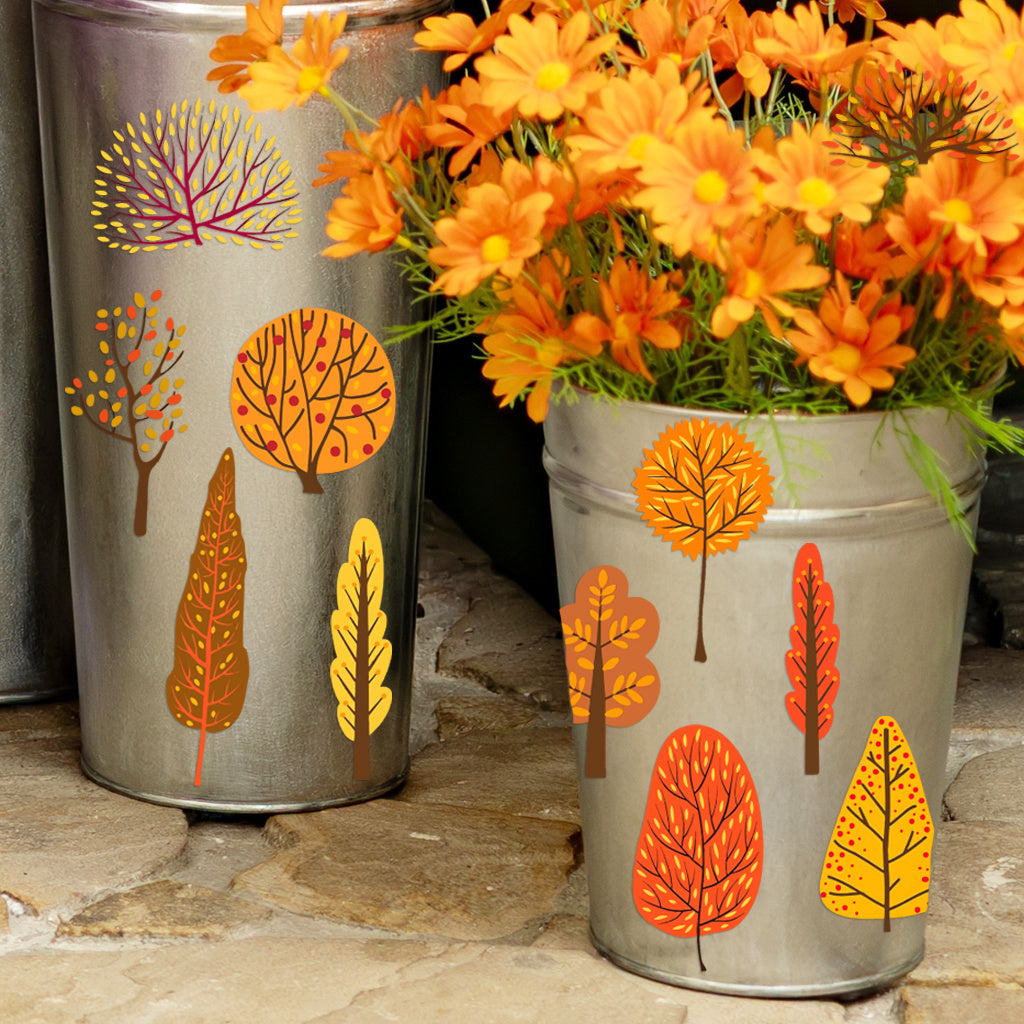 3套卡通秋天树木转印水晶标贴纸 适合女士、女孩、派对、杯子配件 营造生活趣味性与温馨氛围 自粘防水创意DIY贴纸 适用于家居装饰 户外装饰 玻璃装饰等 UV DTF 杯子包装纸