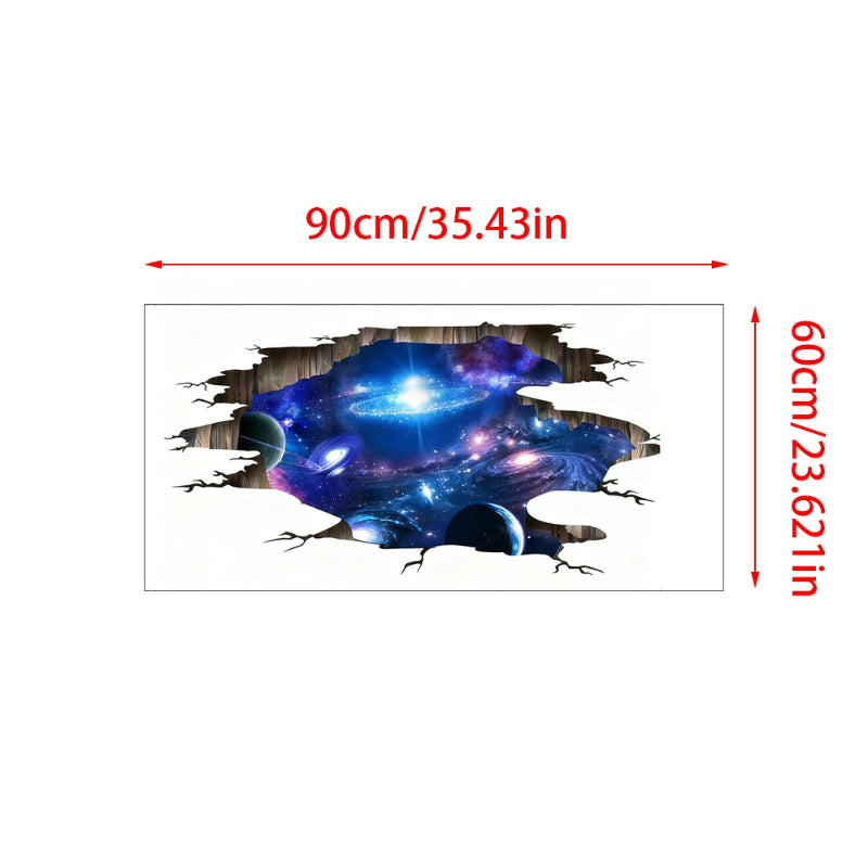A set of 3D cosmic breakthrough wall stickers featuring vivid galaxy and planetary scenes, with stunning 3D effects, providing exquisite decoration for science fiction enthusiasts. Suitable for modern interior design that pursues artistic spatial aes