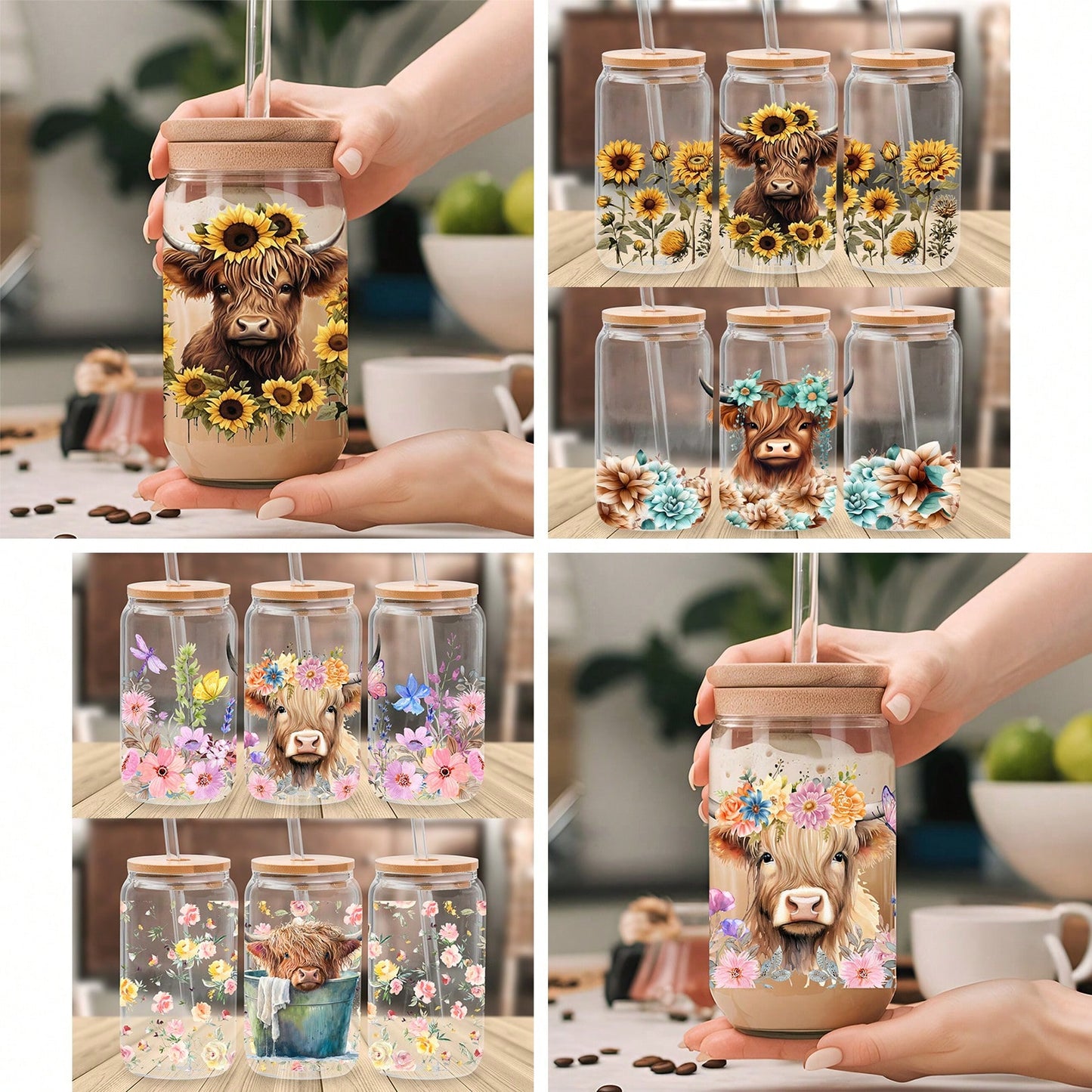 1 set of 4pcs Christmas UV DTF Cup Wrap For 16oz Libbey Glass - Waterproof 3D Crystal Transfer Sticker For DIY Crafting, Mugs, Laptops