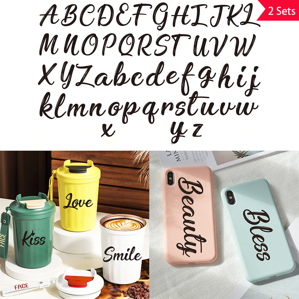 2套 26个黑色英文前卫潮流字母转印水晶标贴纸 自粘防水可拆卸创意DIY水晶贴纸 增添生活趣味性与文化艺术氛围性 适用于水杯 玻璃 金属 笔记本等装饰