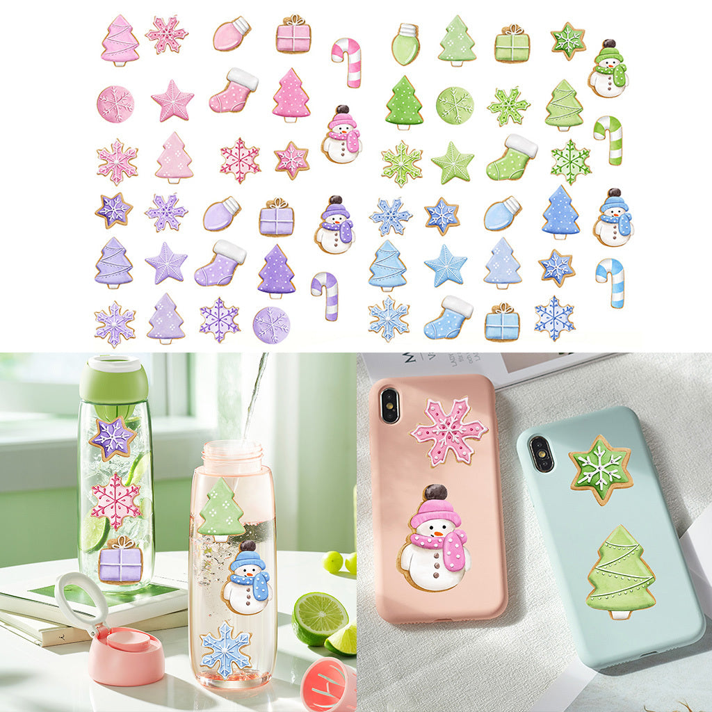 1套 彩色圣诞主题装饰饼干 可爱趣味圣诞节装饰水晶贴纸 自粘可拆卸创意DIY水晶标贴纸 适用于家居装饰 户外装饰 玻璃装饰 文化体术氛围装饰 增添趣味性与活力