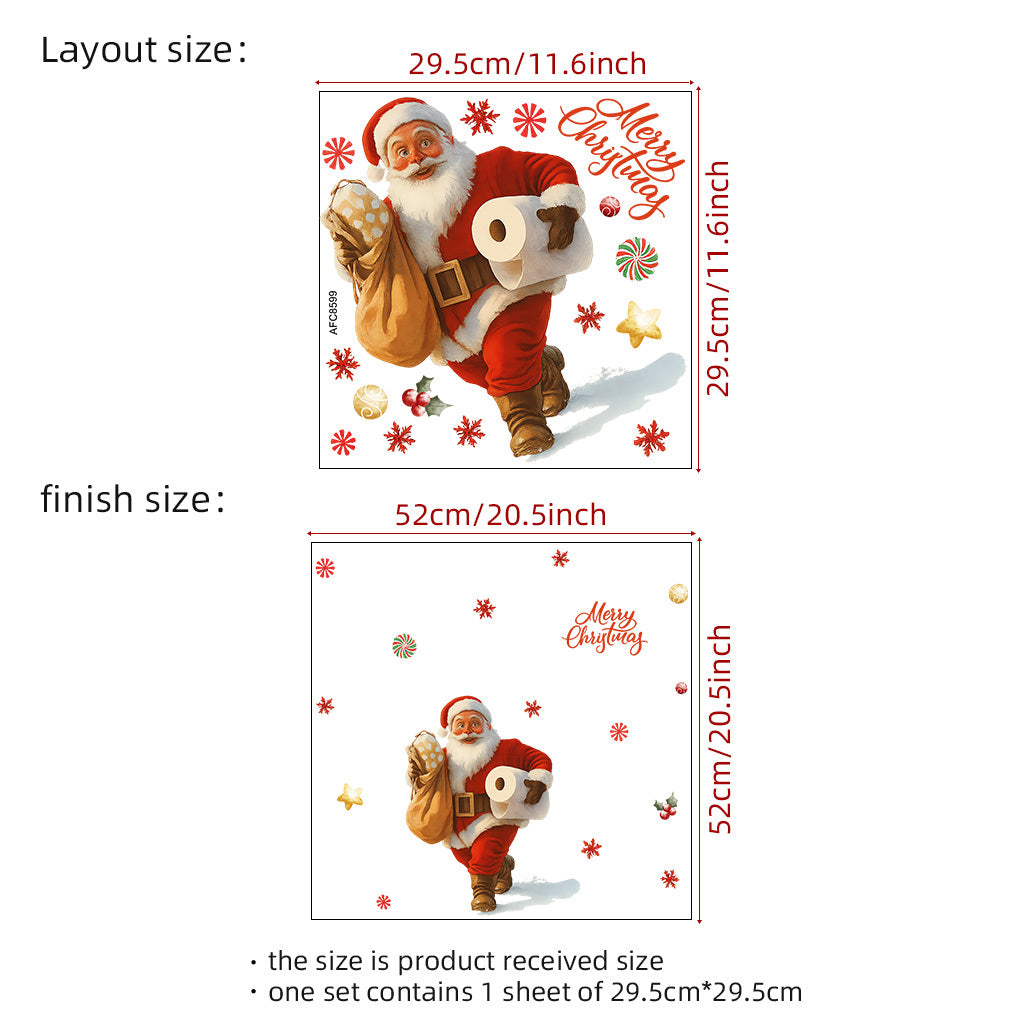 A set of Santa Claus toilet stickers holding gifts and toilet paper, suitable for home decoration, outdoor decoration, glass decoration, etc. Self-adhesive, removable, waterproof, creative DIY stickers.