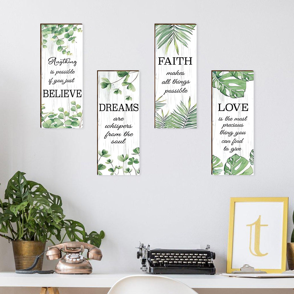 4pcs Inspirational Plant Quote Sticker Set - Motivational phrases with vibrant greenery, perfect for enhancing decor and adding a Bohemian artistic touch. Elevates serene aesthetics with self-adhesive wall stickers.